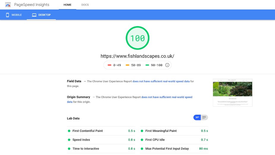 Fish Landscapes Website PageSpeed test results